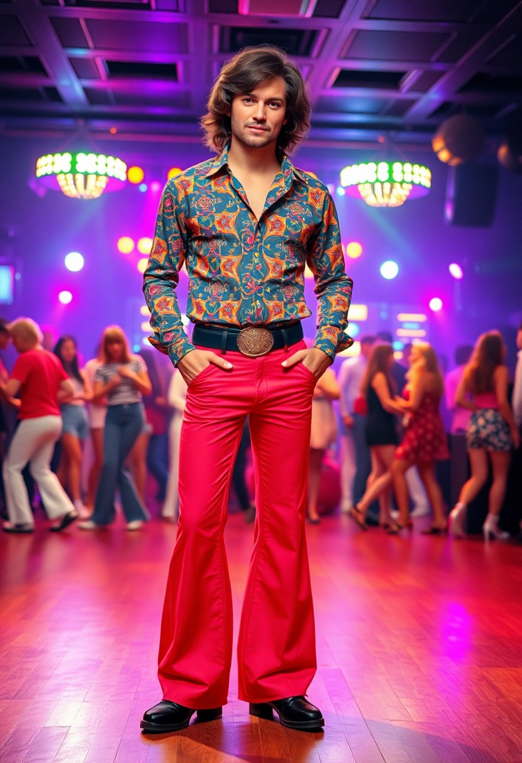 Groovy Style: A Man in Bell Bottoms at a 1970s Disco