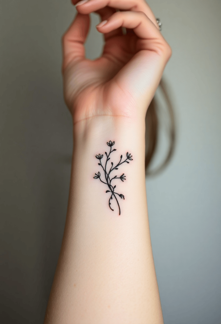 Delicate Floral Vine Wrist Tattoo
