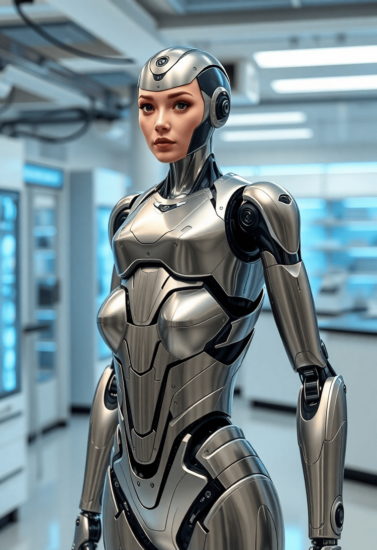 Emerging from the Future: A Full-Body View of a Woman Robot