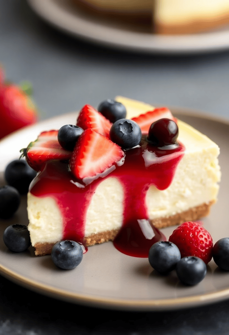 Classic New York Style Cheesecake with Berry Compote