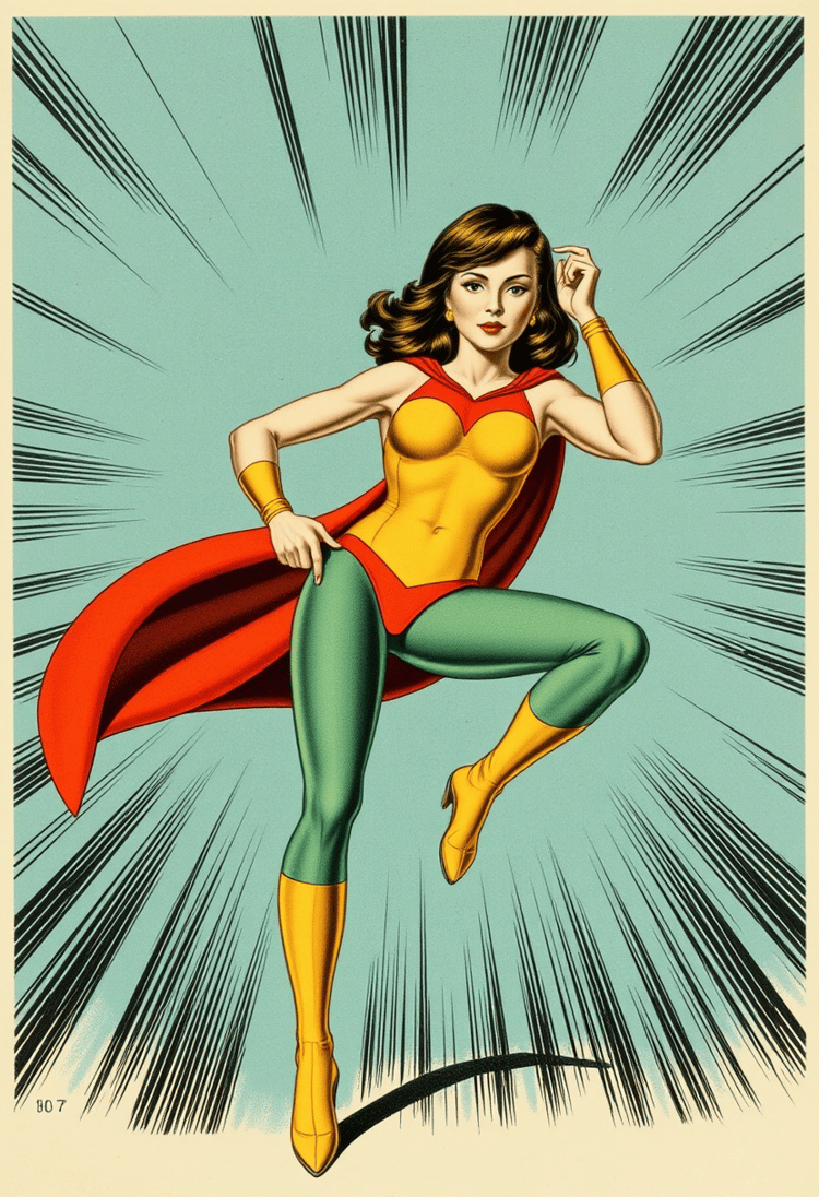 Superhero Woman Retro Drawing