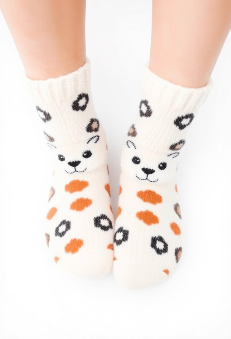 Fuzzy Animal-Print Socks on a White Background