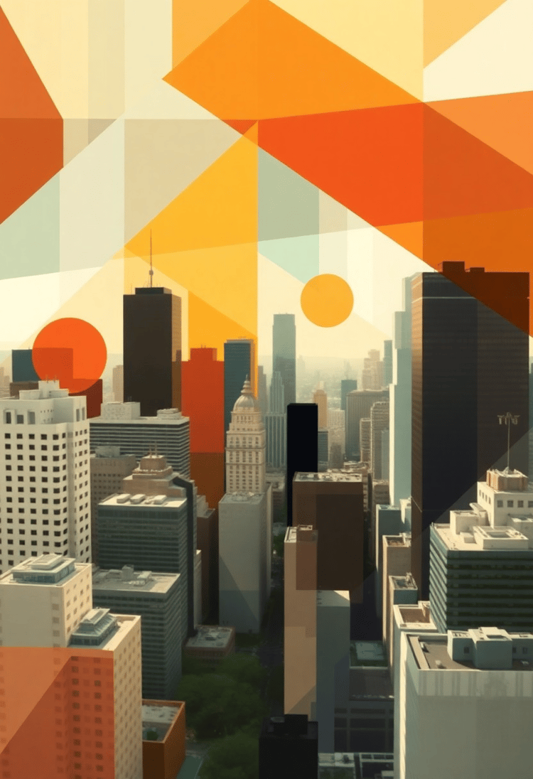 Abstract Cityscape with Shifting Geometry