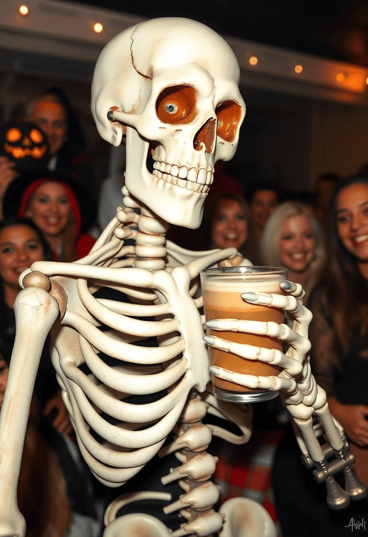 Skeleton Selfie with a Pumpkin Spice Latte