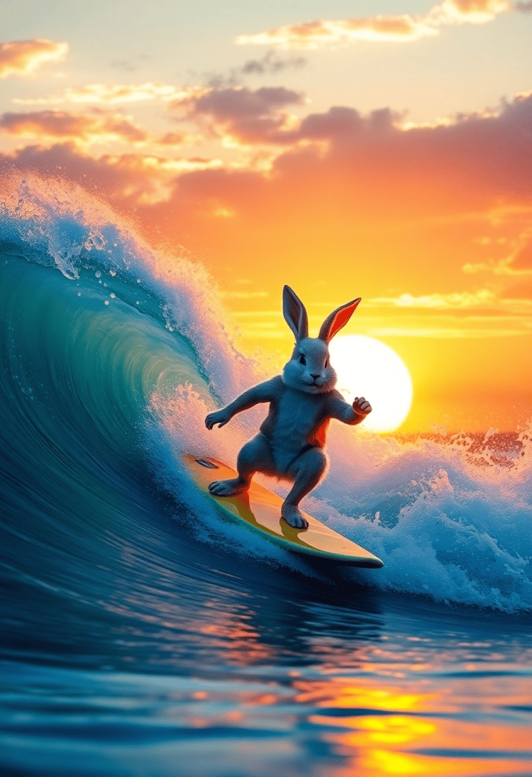 Easter Bunny Surfer Rides the Wave