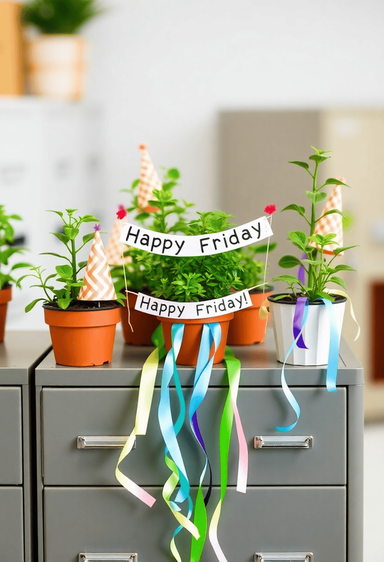 Office Desk Party with Plants
