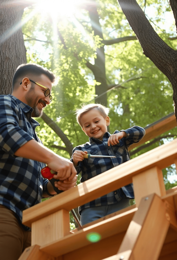 Father and Son Building a Treehouse