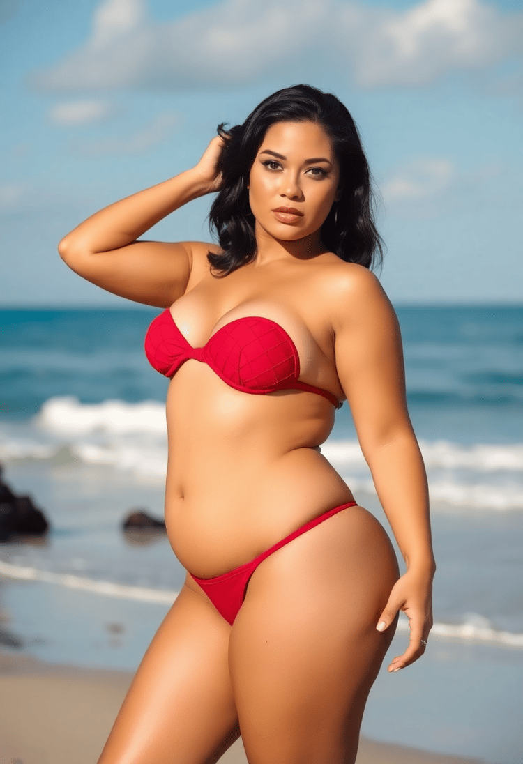 Beachside Elegance: Stunning in a Red Thong