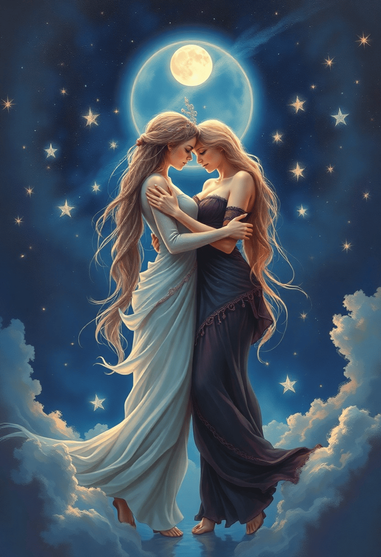Celestial Gemini Reflection in the Moonlight