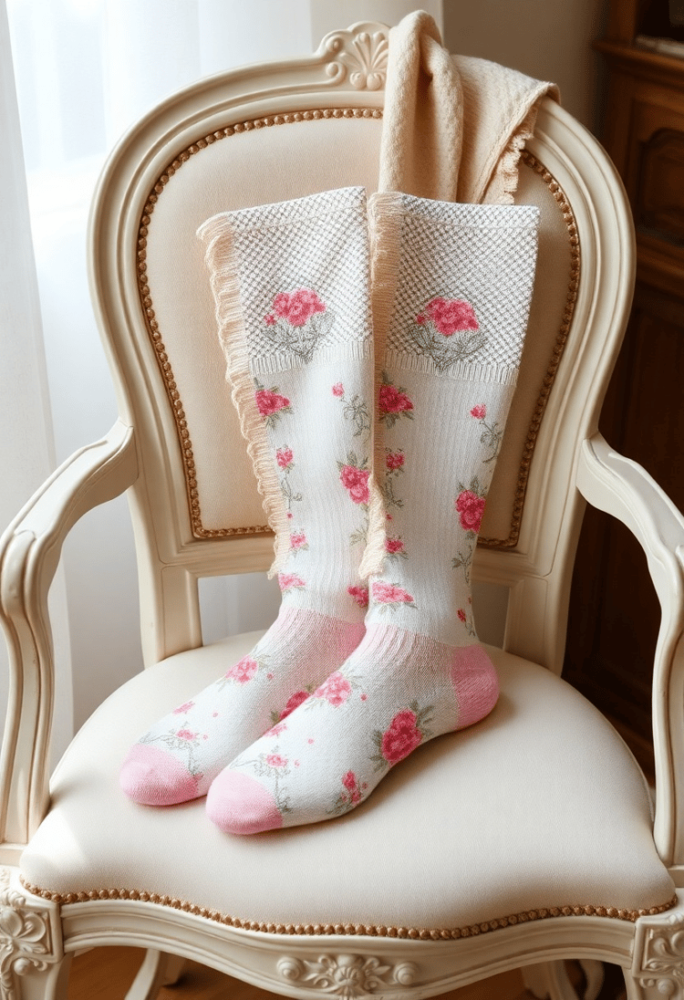 Vintage Style Floral Socks on a Shabby Chic Chair