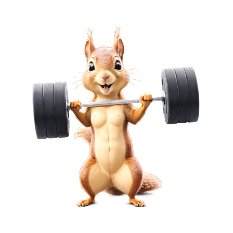 Bodybuilder Squirrel Lifting Weights PNG