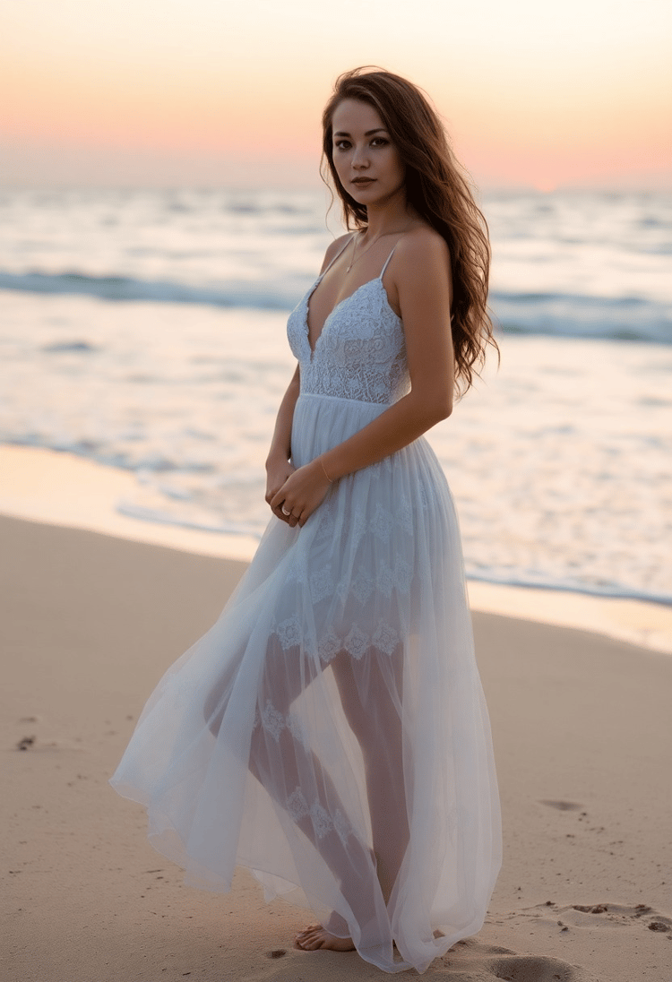 Bohemian White Lace Dress at Sundown Beach