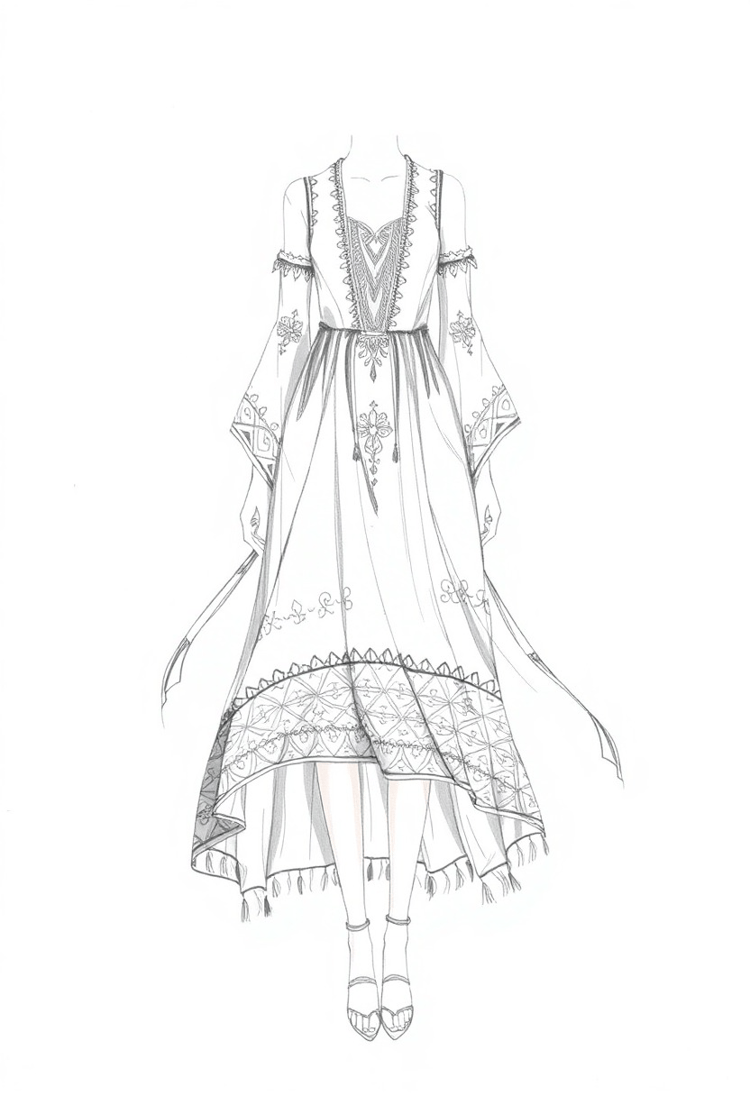 Bohemian Style: Fashion Sketch of Free-Spirited Design