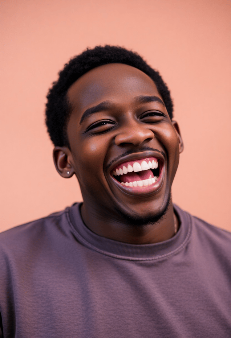Young Black Man with Vibrant Expressions Caught in Mid-Laugh