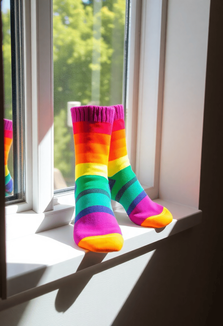 Rainbow Striped Ankle Socks Against a Sunny Window