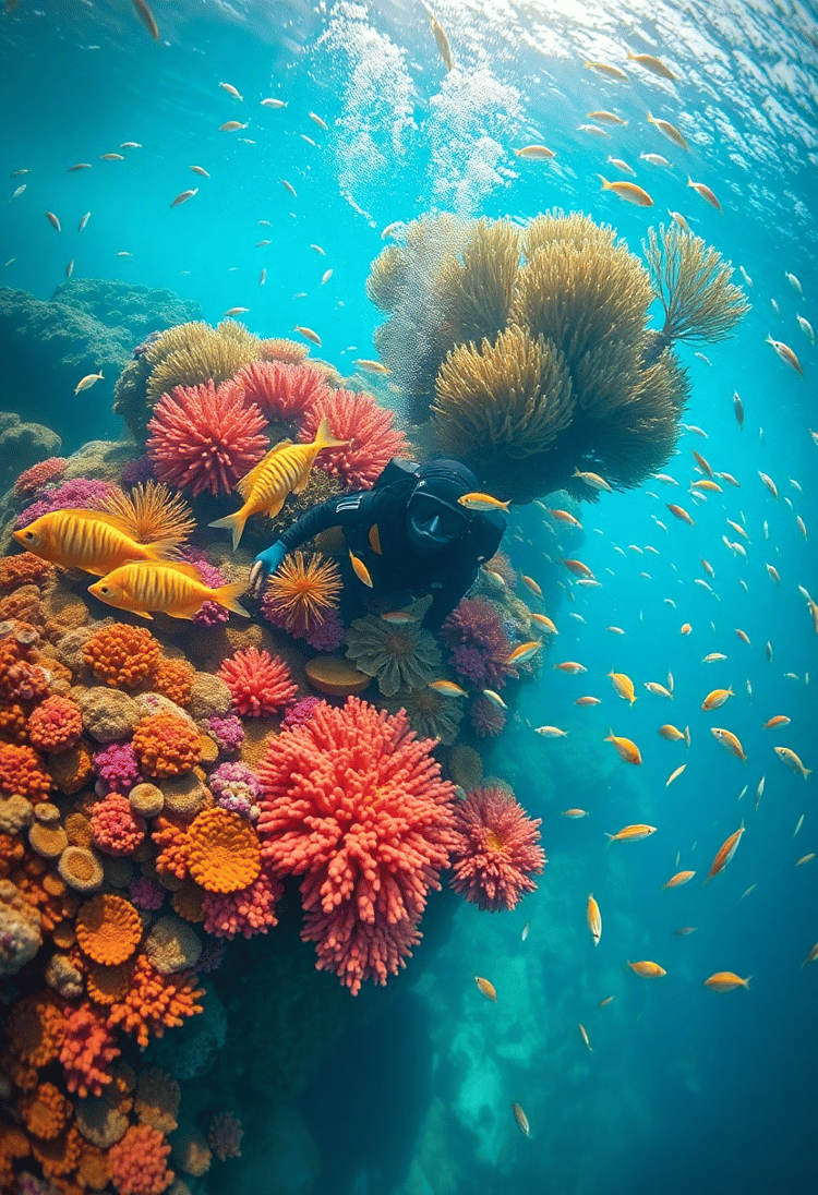 Diver's Encounter with a Coral Reef