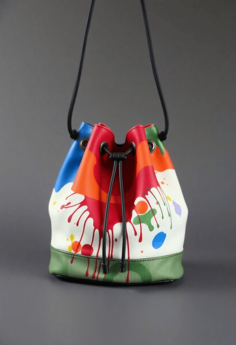 Crossbody Bucket Bag with Artistic Painted Finish