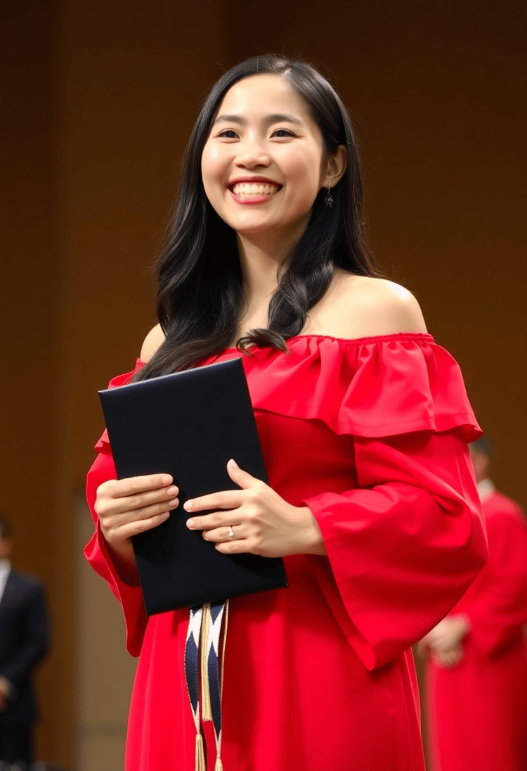 Vibrant Red Off-Shoulder Graduation Attire