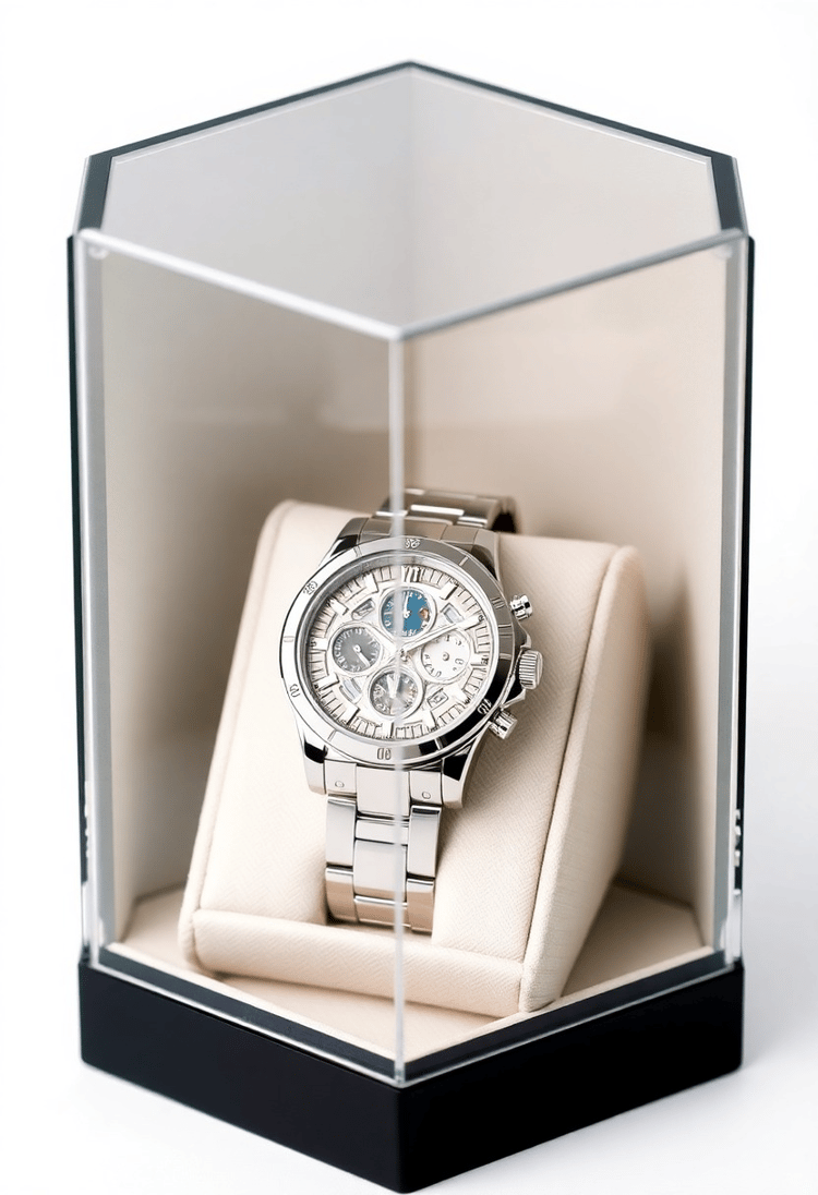 Opulent Timepiece in Glass Sanctuary