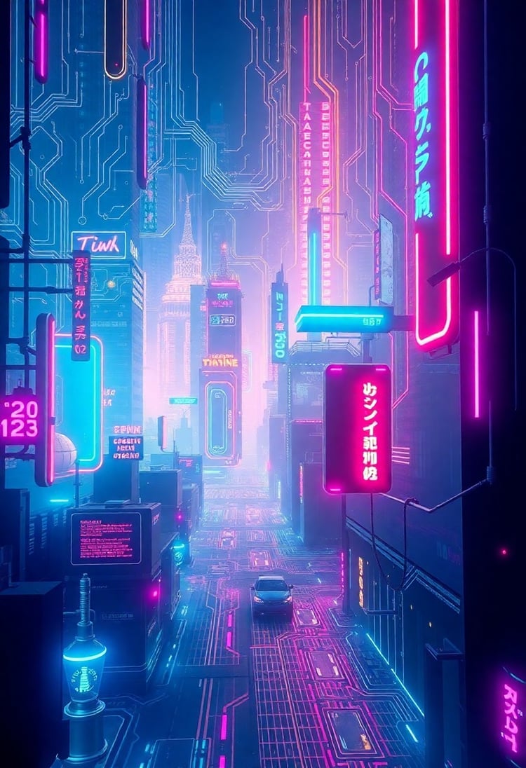 Neon Cyberpunk Cityscape Wallpaper