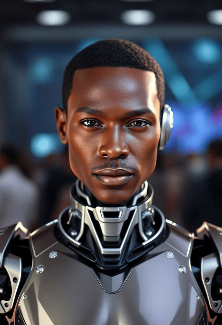 Sleek and Sophisticated: Male Robot Amidst Technology