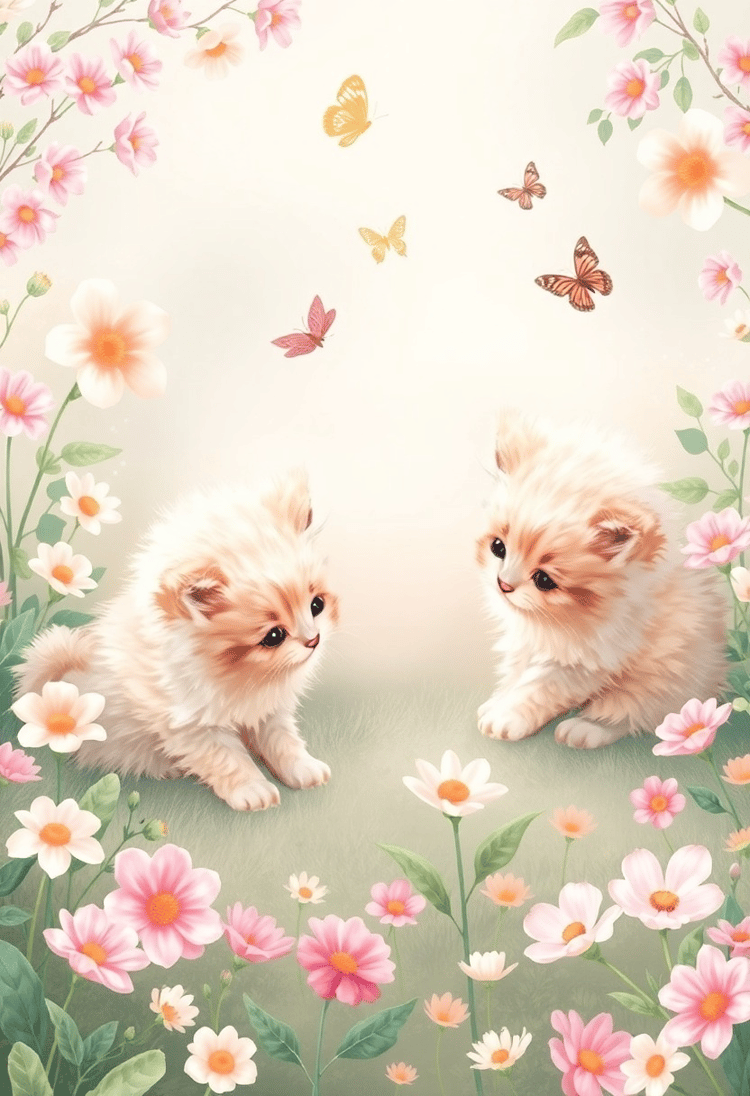 Adorable Kittens in a Pastel Garden