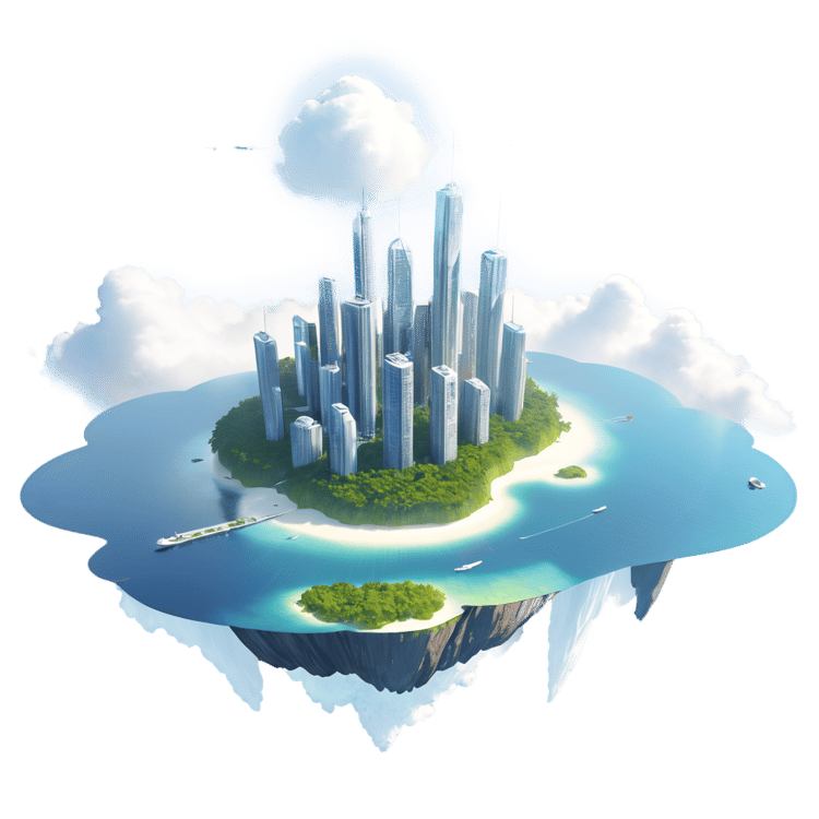 Futuristic Floating Island City PNG