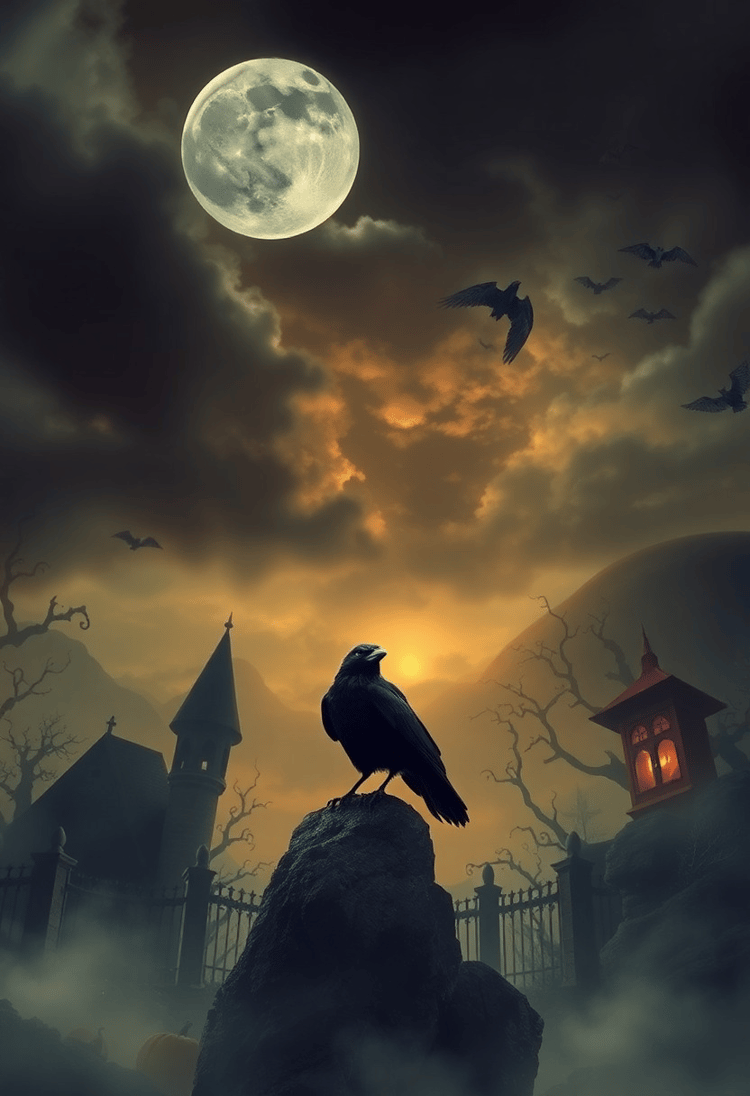 Halloween World with Crow Guarding the Skies