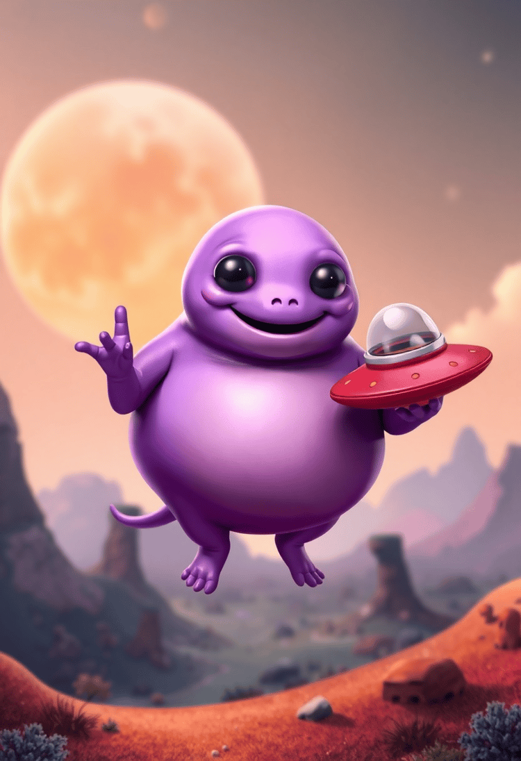 Chubby Alien with a Floating Saucer