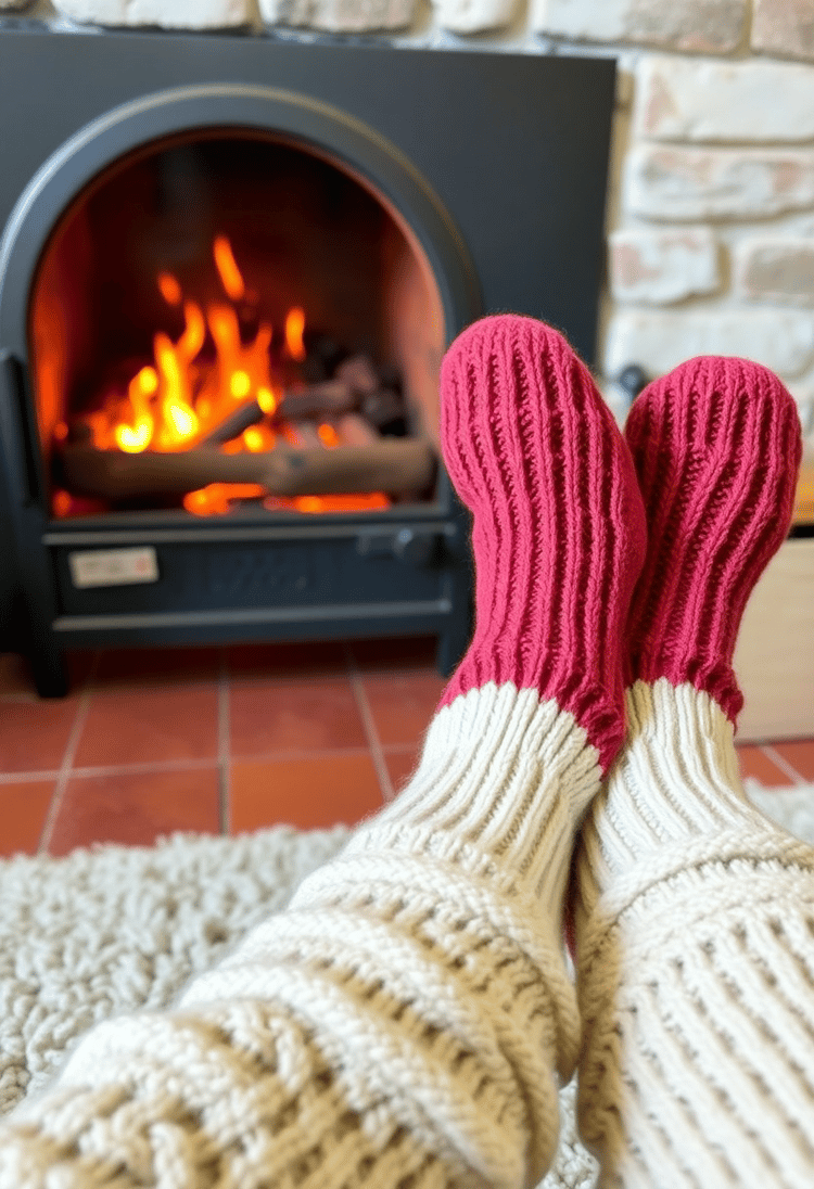 Soft Woolen Socks by a Fireplace