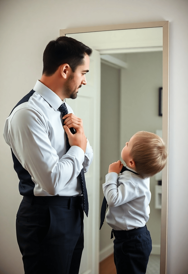 Dad and Kid Tying Matching Ties