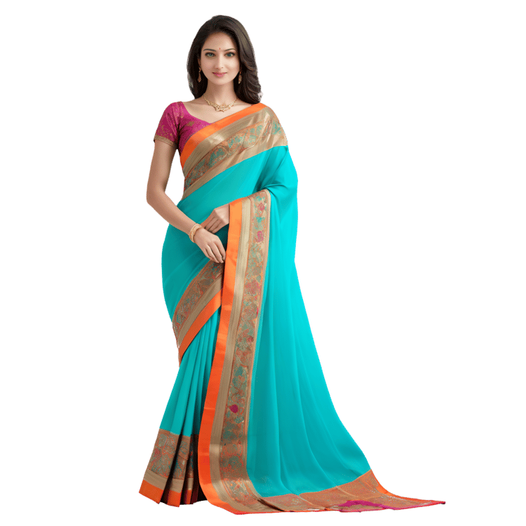 Traditional Indian Sari with Model - Transparent PNG