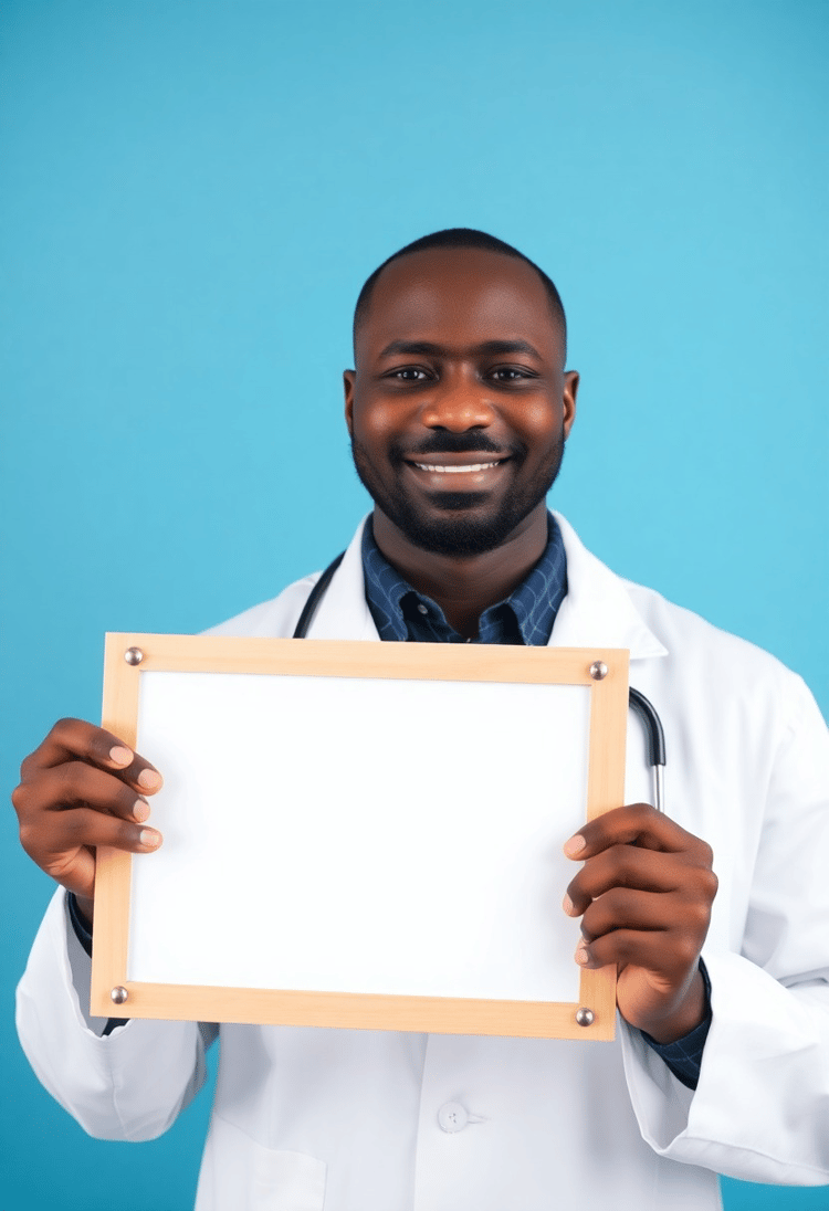 Confident Black Male Doctor Holding a Notice Board
