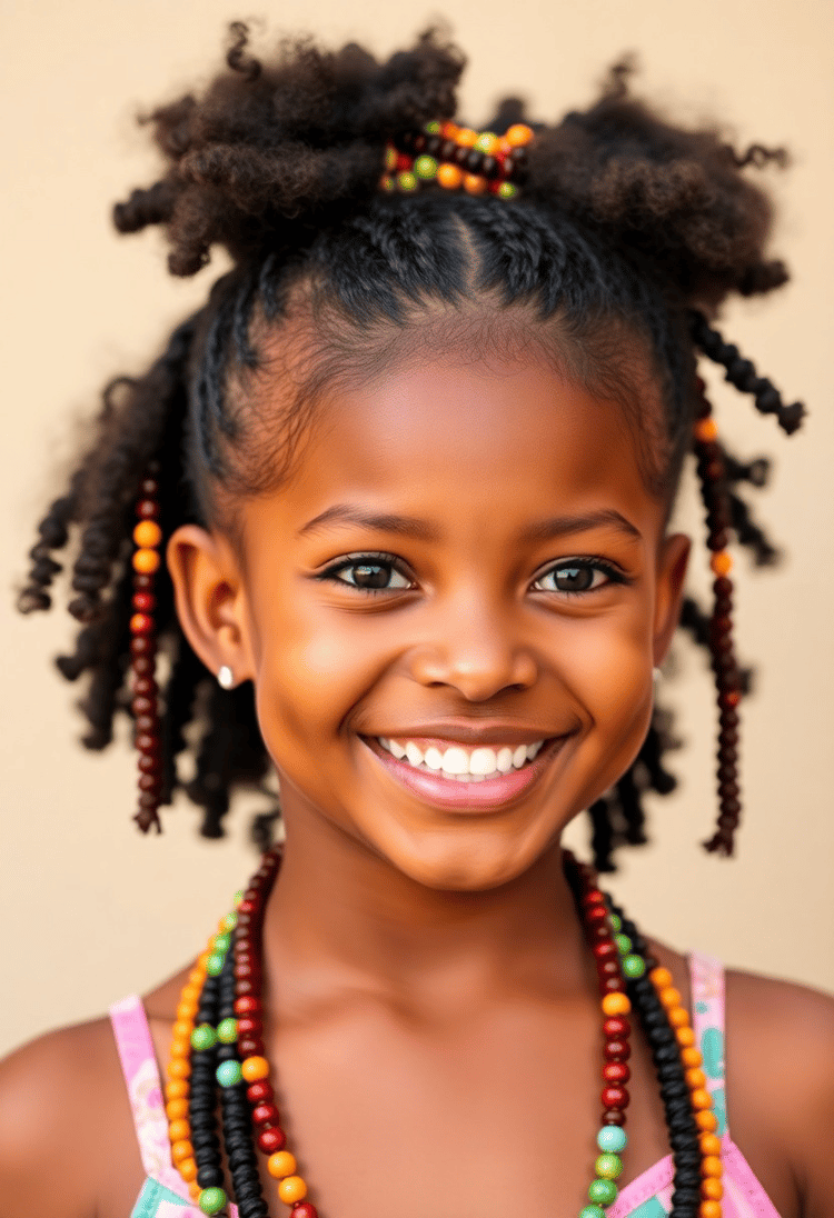 Classic Afro Puff Ponytail with Colorful Beads