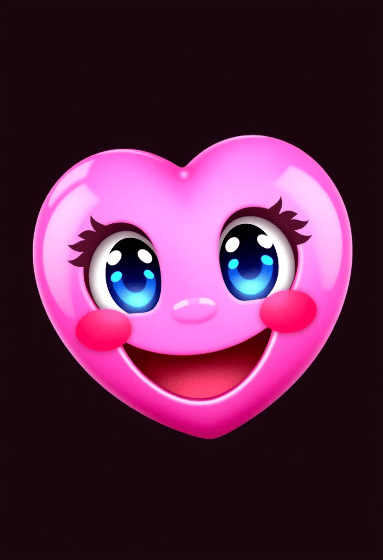 3D Pink Heart Emoji with Sparkling Eyes
