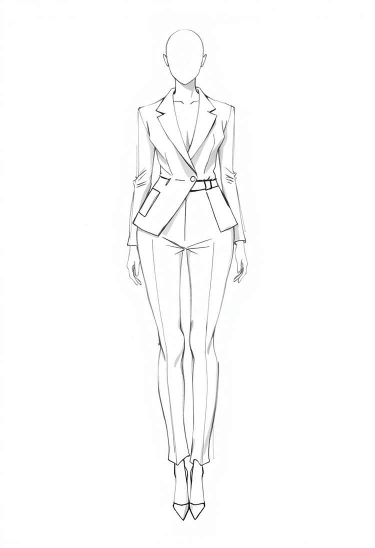 Minimalist Fashion: Pencil Sketch of a Sleek Outfit