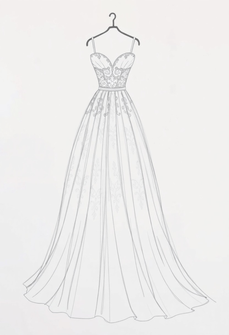 Ethereal Wedding Gown Pencil Sketch