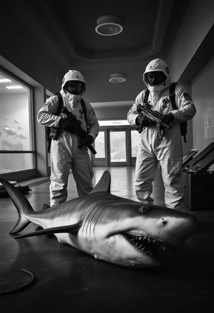 Soldiers in Biohazard Suits at Abandoned Aquarium