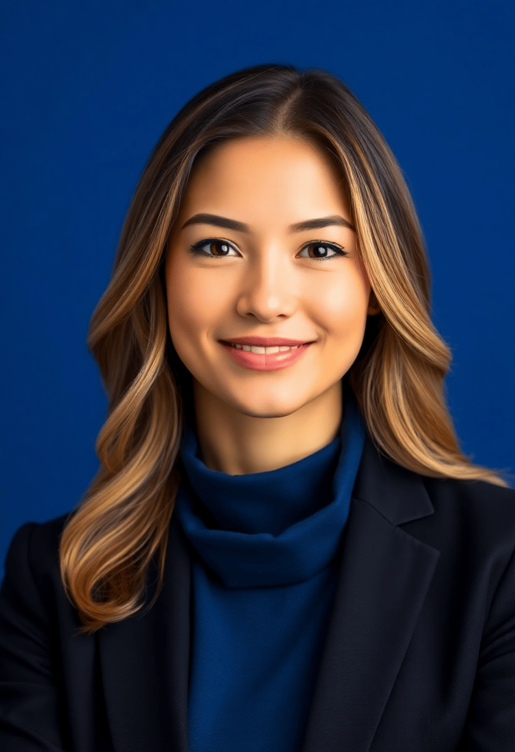 Professional Female CEO Headshot with Sapphire Blue Background