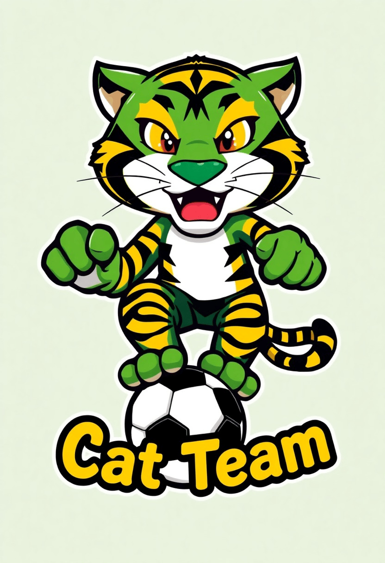 Cute Green Tiger Soccer Team Logo