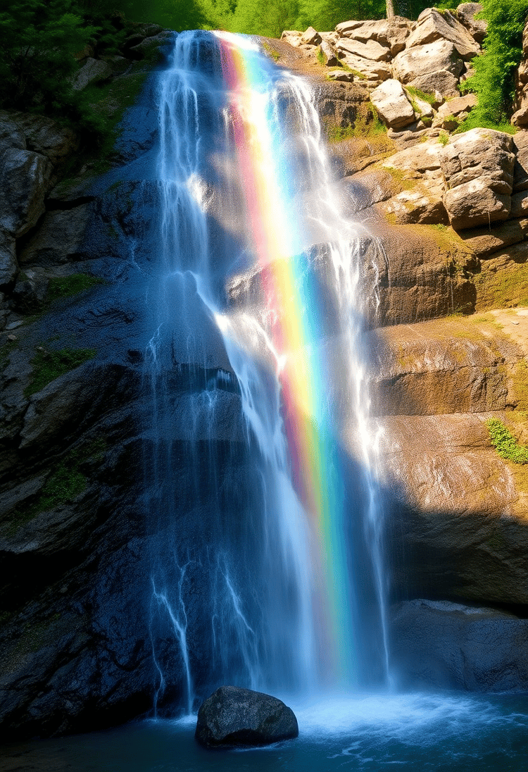 Rainbow Waterfall Canvas in Serene Nature