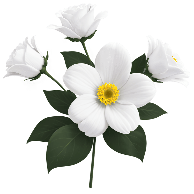 White Flowers PNG Image with Flat View