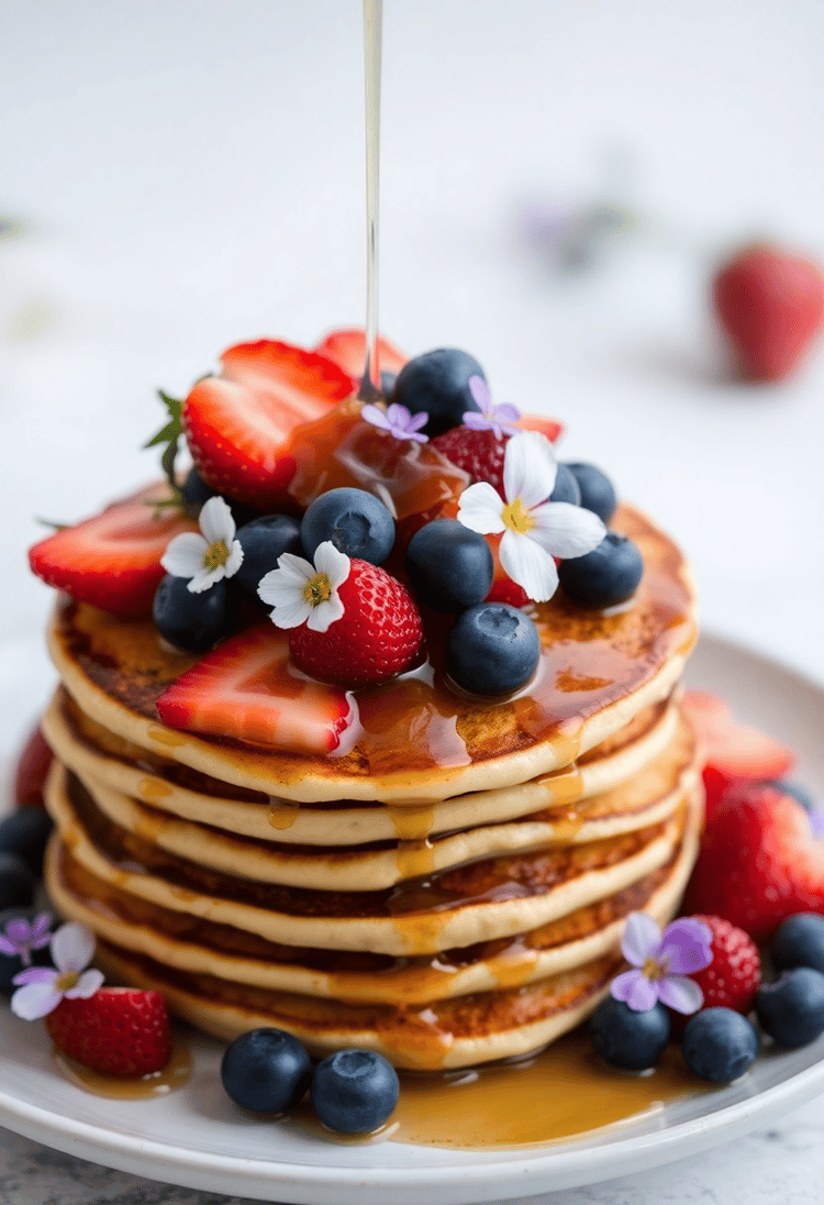 Gourmet Pancakes with Edible Flowers