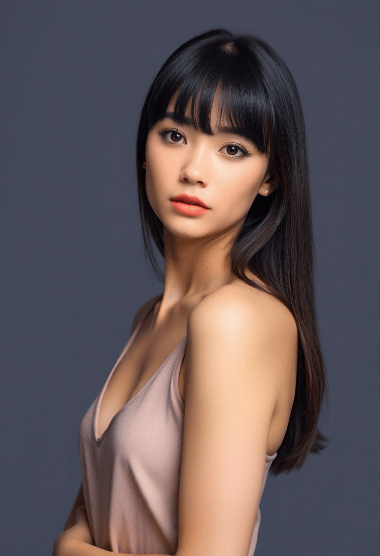 Effortless Grace: The Straight Bangs Effect