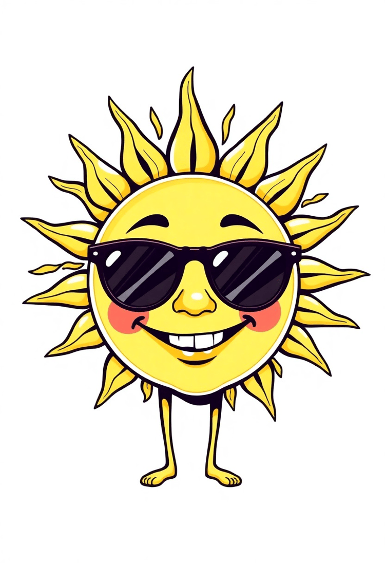Quirky Cartoon Sun with Sunglasses