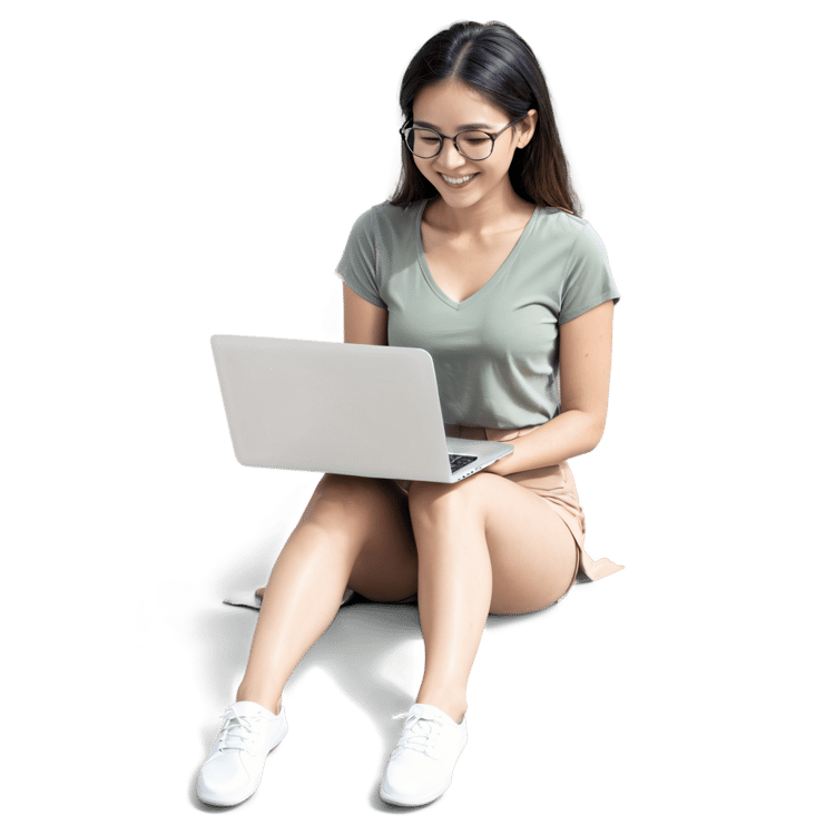 Woman Typing on Laptop PNG