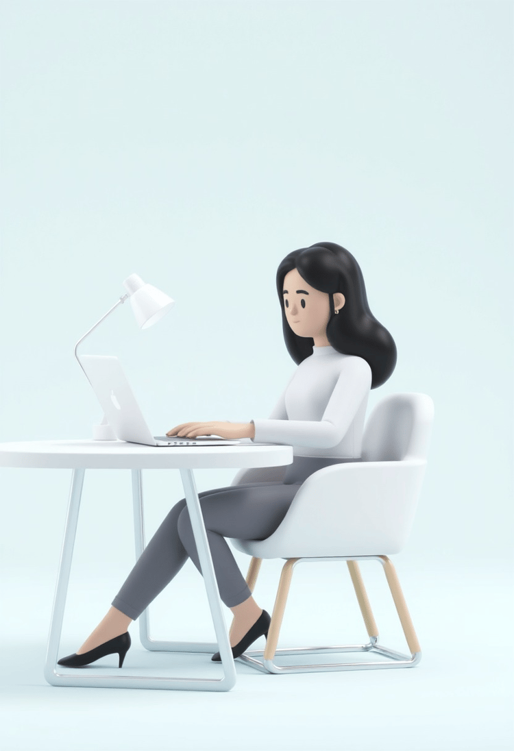 Woman Typing on a Laptop 3D illustration