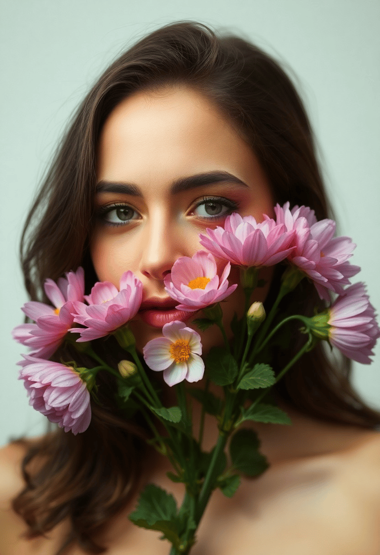 Floral Embrace: Woman and Blooms