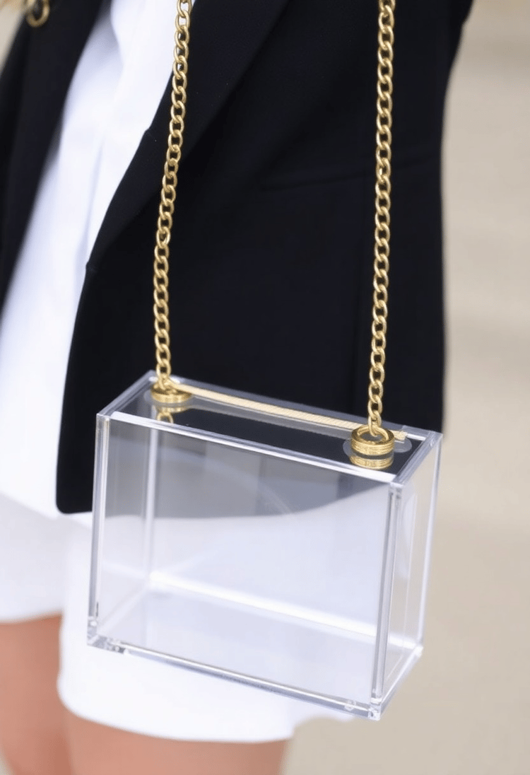 Transparent Acrylic Box Bag with Gold Chain Strap