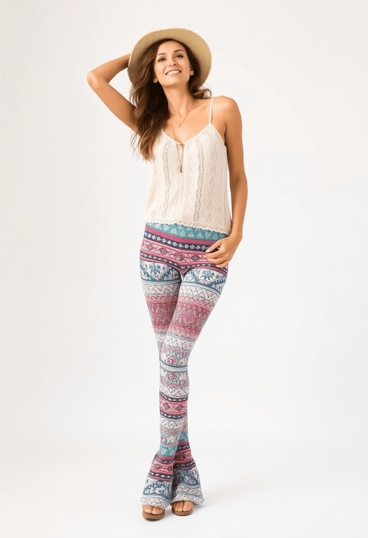 Boho Beauty: Ethnic Print Leggings on a Free-Spirited Model
